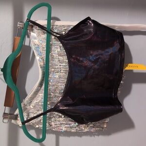 🌙 Iridescent Sexy Festival Black Shiny Crop Bralette